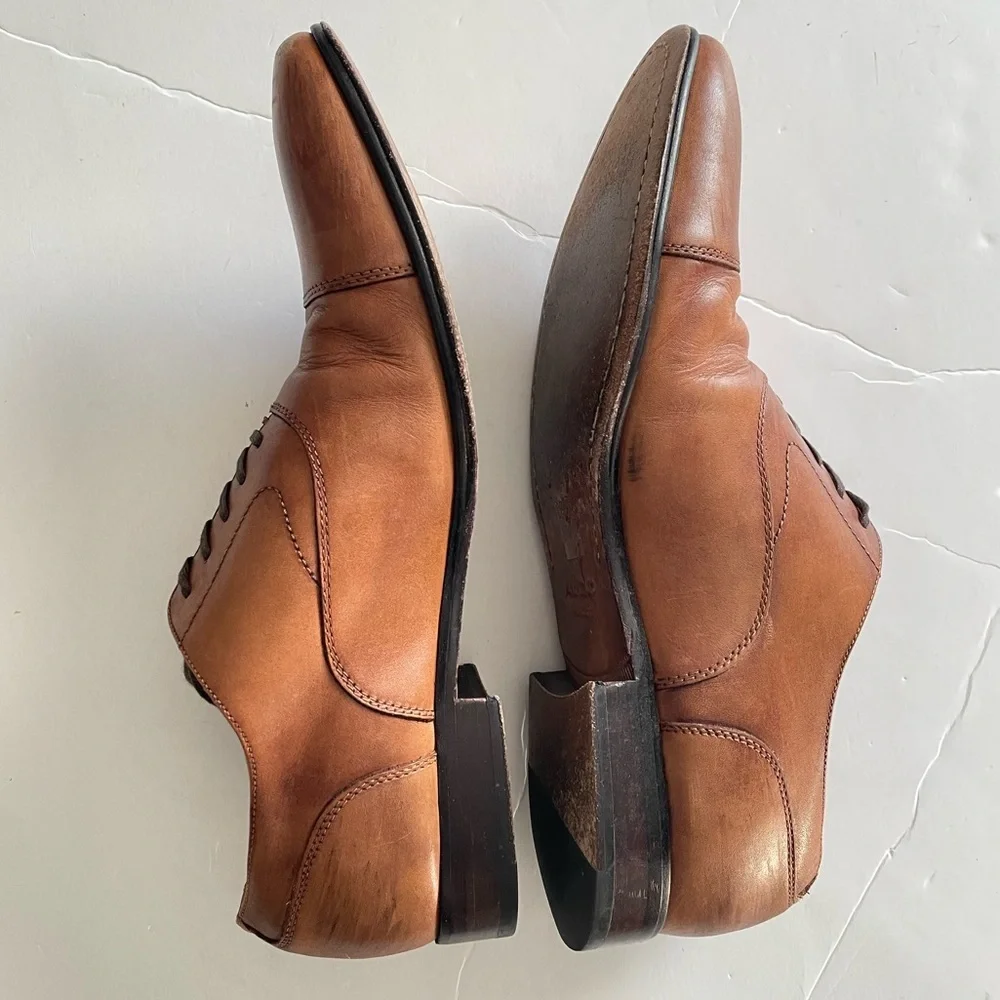 Aldo Men's Brown Leather Lace Up Almond Toe Dress Shoes - Size US 11